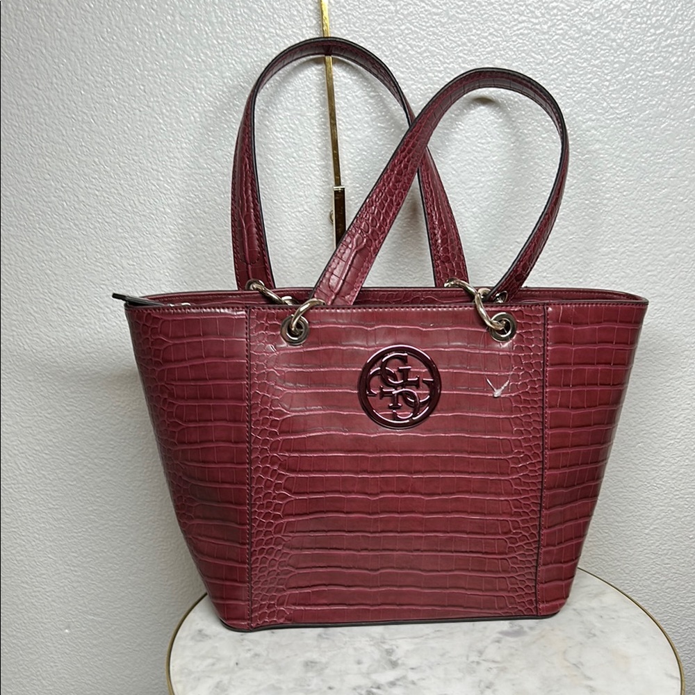 Guess Croc-Embossed Burgundy Tote. New